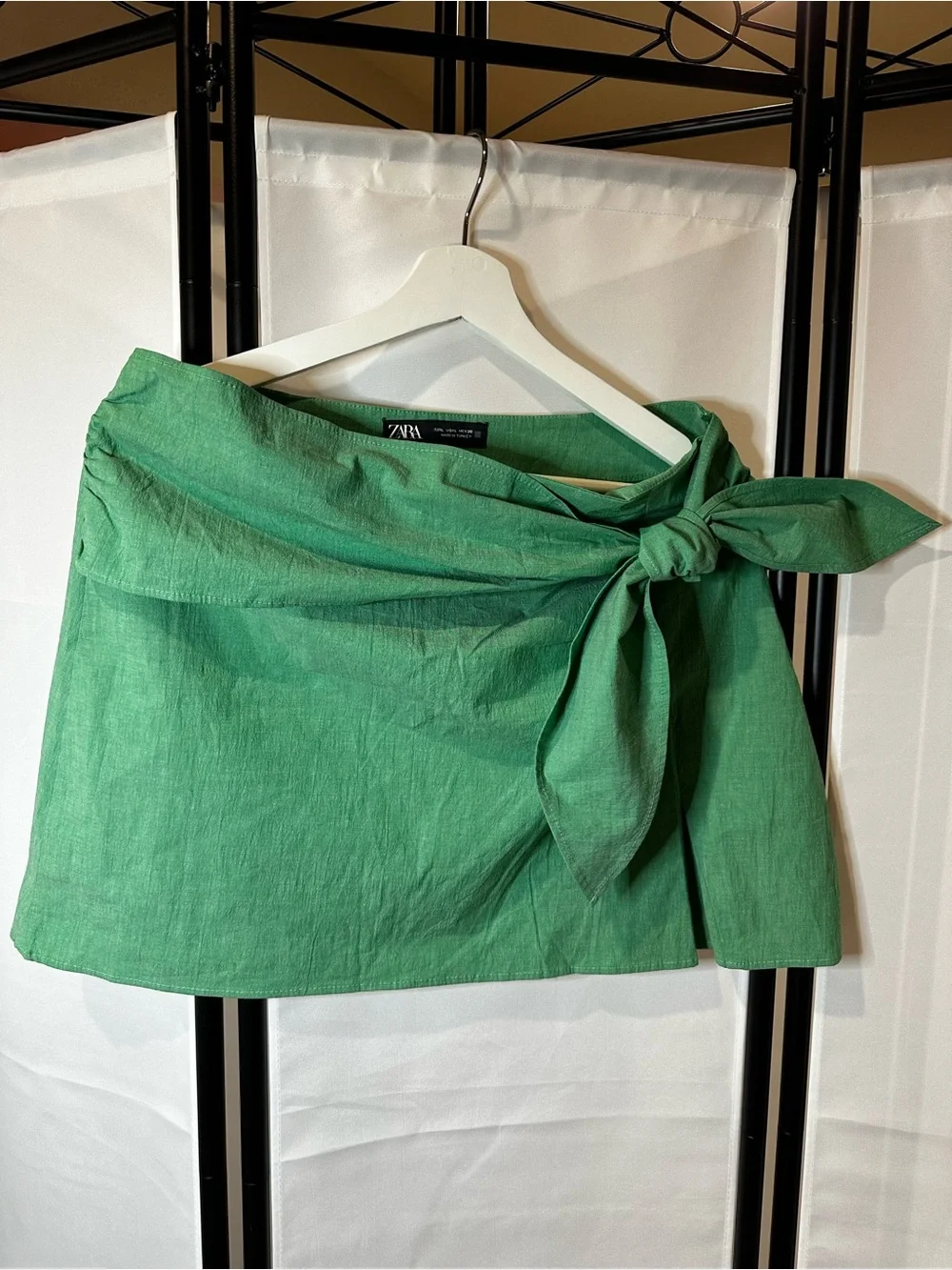 Zara green cotton wrap tie mini skirt size L